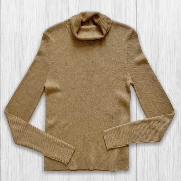 Lauren Ralph Lauren Ribbed Turtleneck Gold Sweater - Picture 2 of 4